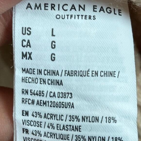 American Eagle Womens Sweater Beige V Neck Oversized Knit Stretch Large - Picture 7 of 12